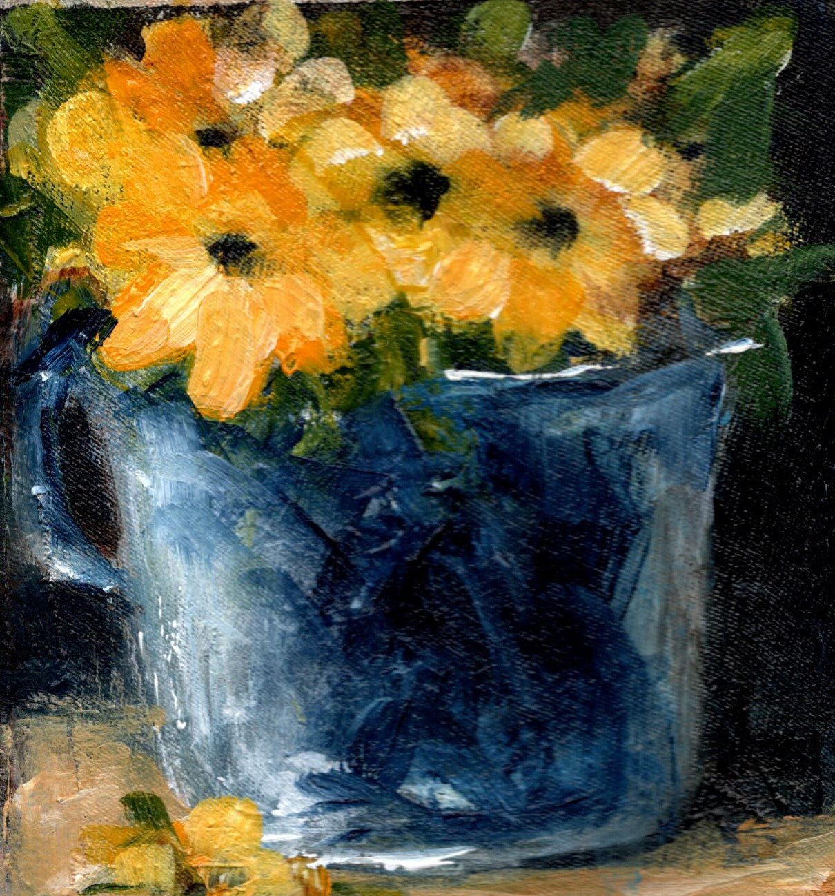 Yellow Flowers in a Ceramic Mug
